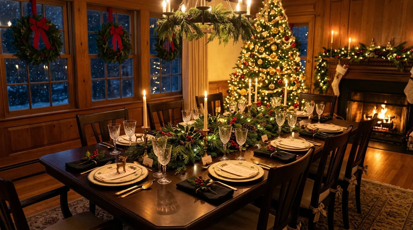 Decorate the entry to set the tone early inspiration for an indoor Christmas setting.